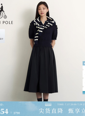 【新品】BEANPOLE滨波2026夏季女优雅镂空针织蕾丝边领拼接连衣裙