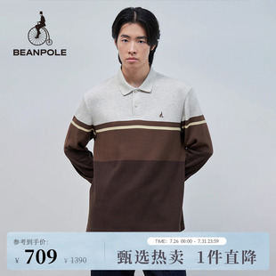 优雅撞色条纹仿针织polo领卫衣 100%棉 BEANPOLE滨波 春秋男士