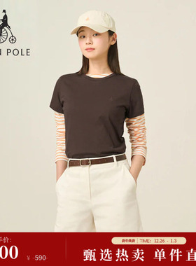 【新品】BEANPOLE滨波 2025夏季女士休闲舒适日常圆领短袖纯色T恤