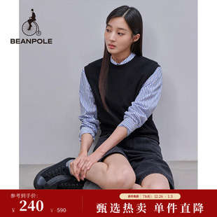 BEANPOLE滨波 秋冬女士黑色简约舒适宽松日常外搭学院风圆领马甲