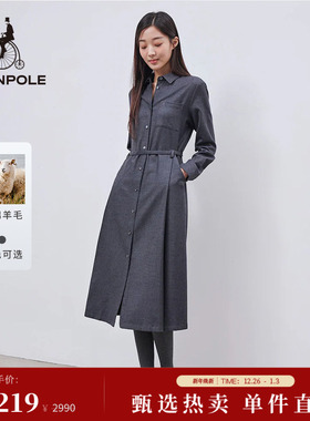 含绵羊毛 BEANPOLE滨波 女士时尚商务休闲素色内搭收腰衬衫连衣裙