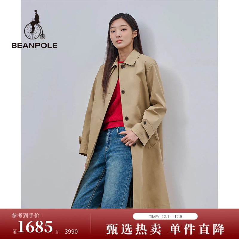 滨波中长款翻领风衣外套韩式风