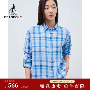 衬衫 美拉蓝格纹设计长袖 女士日常通勤户外简约时尚 BEANPOLE滨波