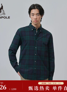 BEANPOLE滨波  男士日常通勤职场风休闲优雅商务绿色格纹长袖衬衫
