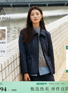 含桑蚕丝填充BEANPOLE滨波  女士可爱减龄变形菱形格绗缝棉服外套