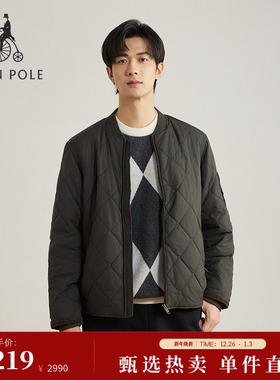 BEANPOLE滨波男士商务风优雅休闲简约黑色通勤基础款菱格绗缝棉服