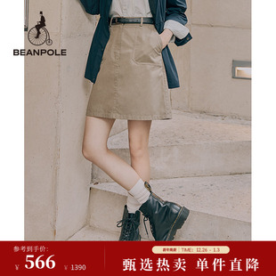 BEANPOLE滨波 短裙 女士商务休闲简约风卡其色短裙休闲斜纹基础款