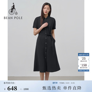 BEANPOLE滨波女士珠地网眼纯色时尚 日常简约收腰POLO裙休闲连衣裙