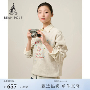 BEANPOLE滨波 卫衣 春夏女士基础亮灰色宽松休闲圆领印花套头长袖