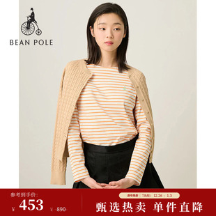 2025秋冬女士基础圆领纯棉舒适条纹长袖 BEANPOLE滨波 T恤 新品