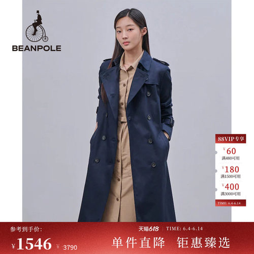 滨波双排扣简约长款风衣