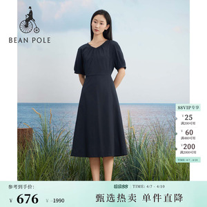 BEANPOLE滨波  女士时尚都市淑女风简约优雅小V领日常短袖连衣裙