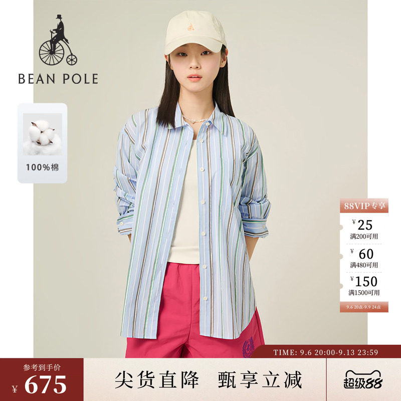 滨波春夏女士时尚竖条纹长袖衬衫图片