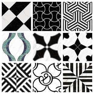 定制黑白花砖800800亮光哑光柔光瓷砖几何拼花地砖格子斜条纹墙砖