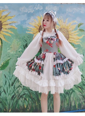 原创洛丽塔JSK吊带蕾丝蓬蓬裙lolita中华风可爱连衣裙白菜lo