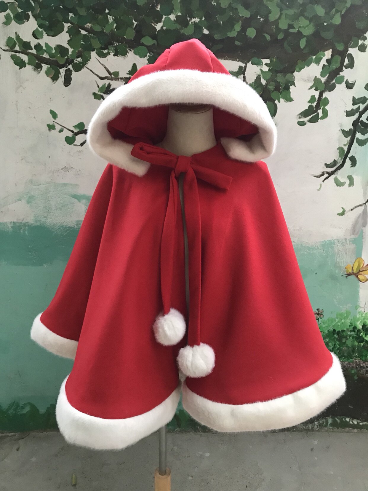 原创汉服连帽毛毛边斗篷毛呢外套毛呢外套