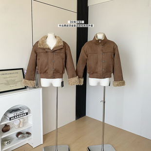 Skk Store 伦敦少女 中古麂皮烫金复古皮毛一体环保毛毛夹克外套