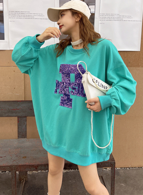 JL SUNFLOWER重工刺绣长袖潮牌卫衣女春季宽松休闲中长款亮片外套