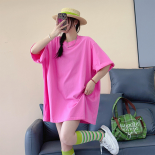 多巴胺oversize纯棉T恤女纯色夏季半袖慵懒风显瘦遮肉大版短袖潮T