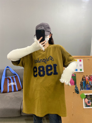 休闲宽松刺绣打底短袖t恤女