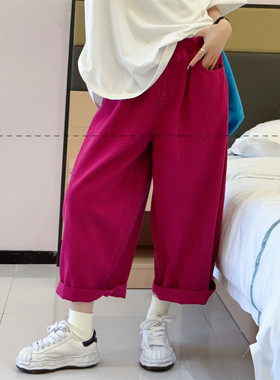 松紧腰宽松九分裤牛仔裤哈伦裤子