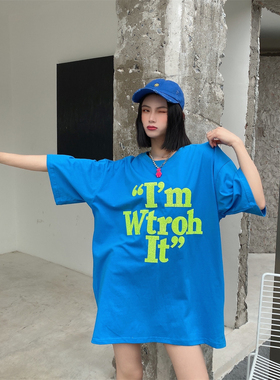 JL SUNFLOWER春季中长款宽松字母刺绣打底t恤女亮片显瘦短袖上衣