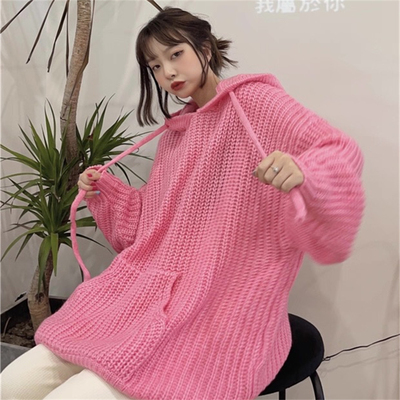 宽松大版加厚连帽毛衣女秋冬款