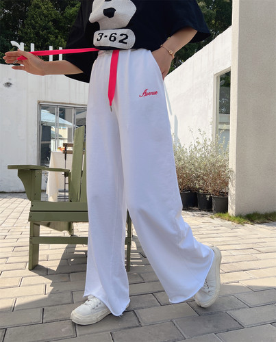 高腰长裤纯棉宽松直筒阔腿裤子女