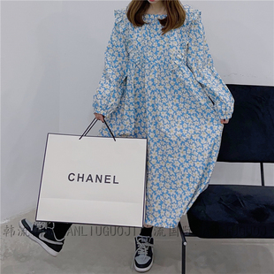 春季韩版时尚洋气甜美超仙连衣裙女显瘦中长款可爱荷叶边碎花裙子