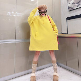 冬季多巴胺大码加绒卫衣女中长款加肥加大上衣加厚保暖休闲打底衫