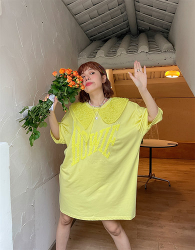 夏季大码宽松刺绣网纱短袖t恤女