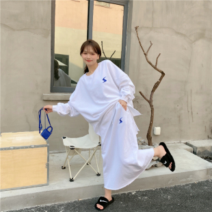 JL SUNFLOWER休闲时尚套装女春秋宽松亮片卫衣开叉半身裙子两件套