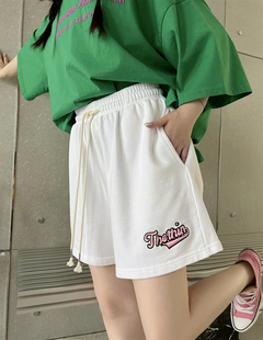 JL SUNFLOWER白色休闲运动短裤女夏季高腰显瘦刺绣裤子宽松阔腿裤