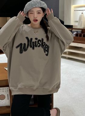 JL SUNFLOWER新款刺绣亮片字母加绒卫衣女装冬季宽松大码休闲上衣