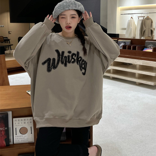 JL SUNFLOWER新款刺绣亮片字母加绒卫衣女装冬季宽松大码休闲上衣