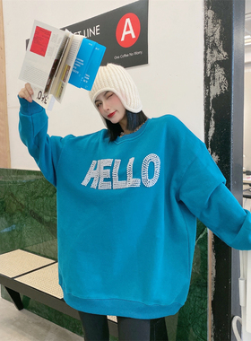 JL SUNFLOWER欧洲站圆领套头字母卫衣女装冬季中长款重工钉珠外套