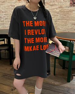 JL SUNFLOWER宽松显瘦一件出门上衣夏季女装新款破洞潮酷字母t恤