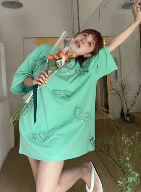 夏季宽松显瘦蝴蝶结短袖t恤女ins