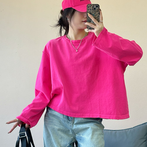 多巴胺磨毛显瘦长袖T恤女大码潮T