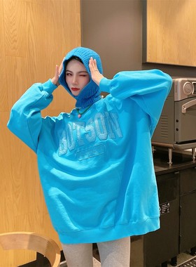 JL SUNFLOWER秋冬季圆领宽松刺绣套头上衣中长款加厚休闲卫衣女潮