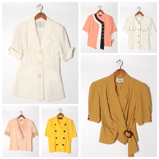 vintage古着短袖西装女薄款透气通勤百搭显瘦小个子西服上衣8