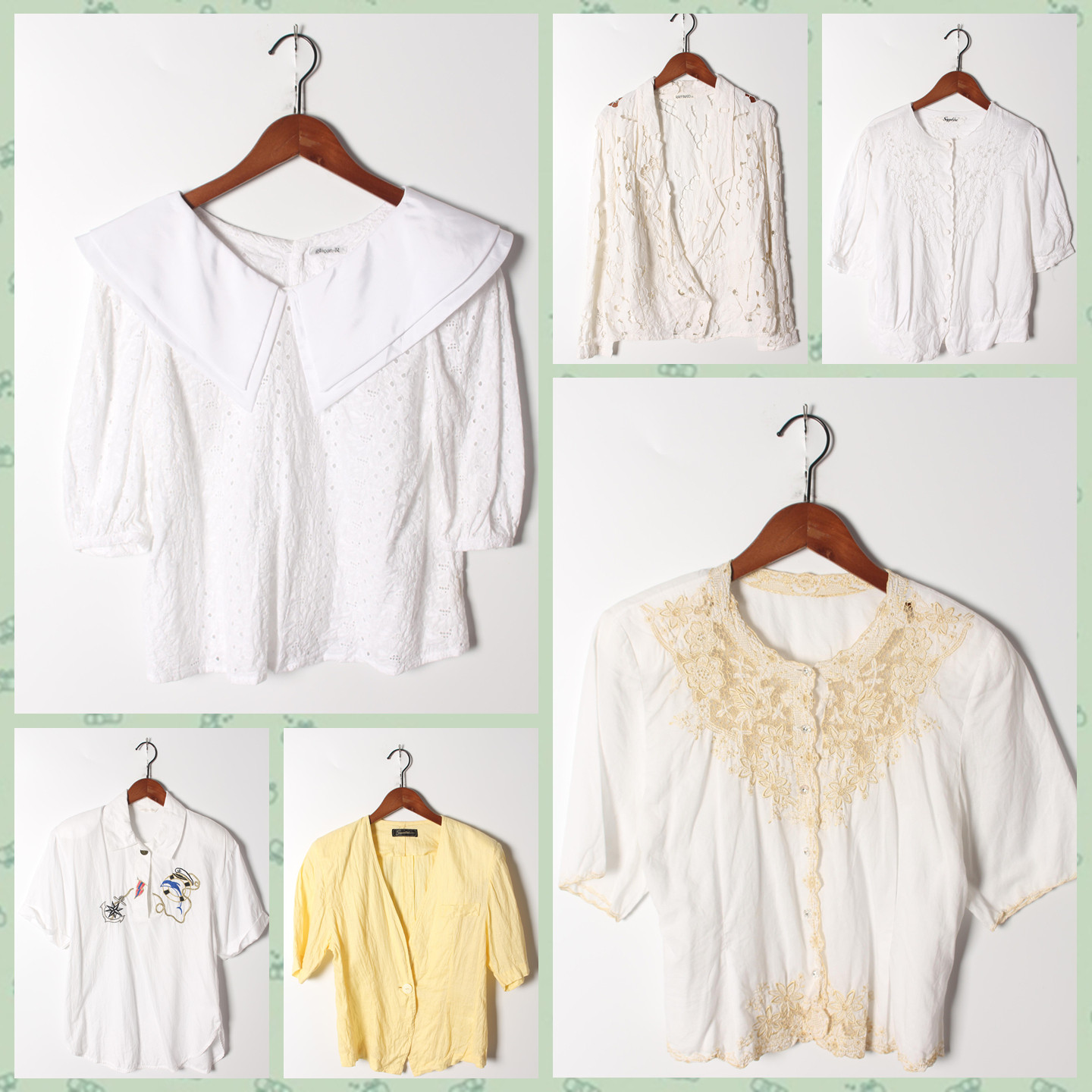 古着Vintage孤品棉麻花刺绣白衬衫孤品日系 女上衣 实拍售卖208