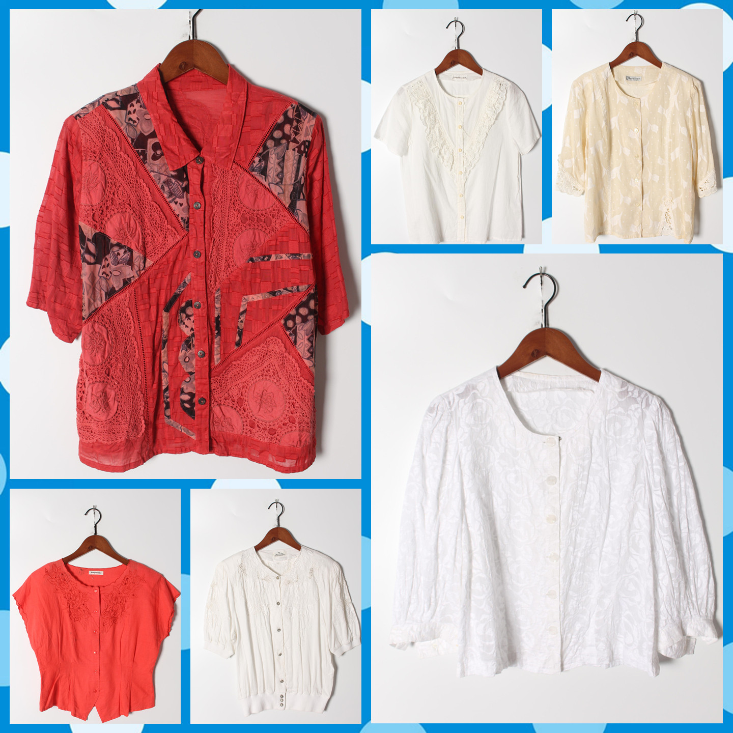 古着Vintage孤品棉麻花刺绣白衬衫孤品日系 女上衣 实拍售卖187