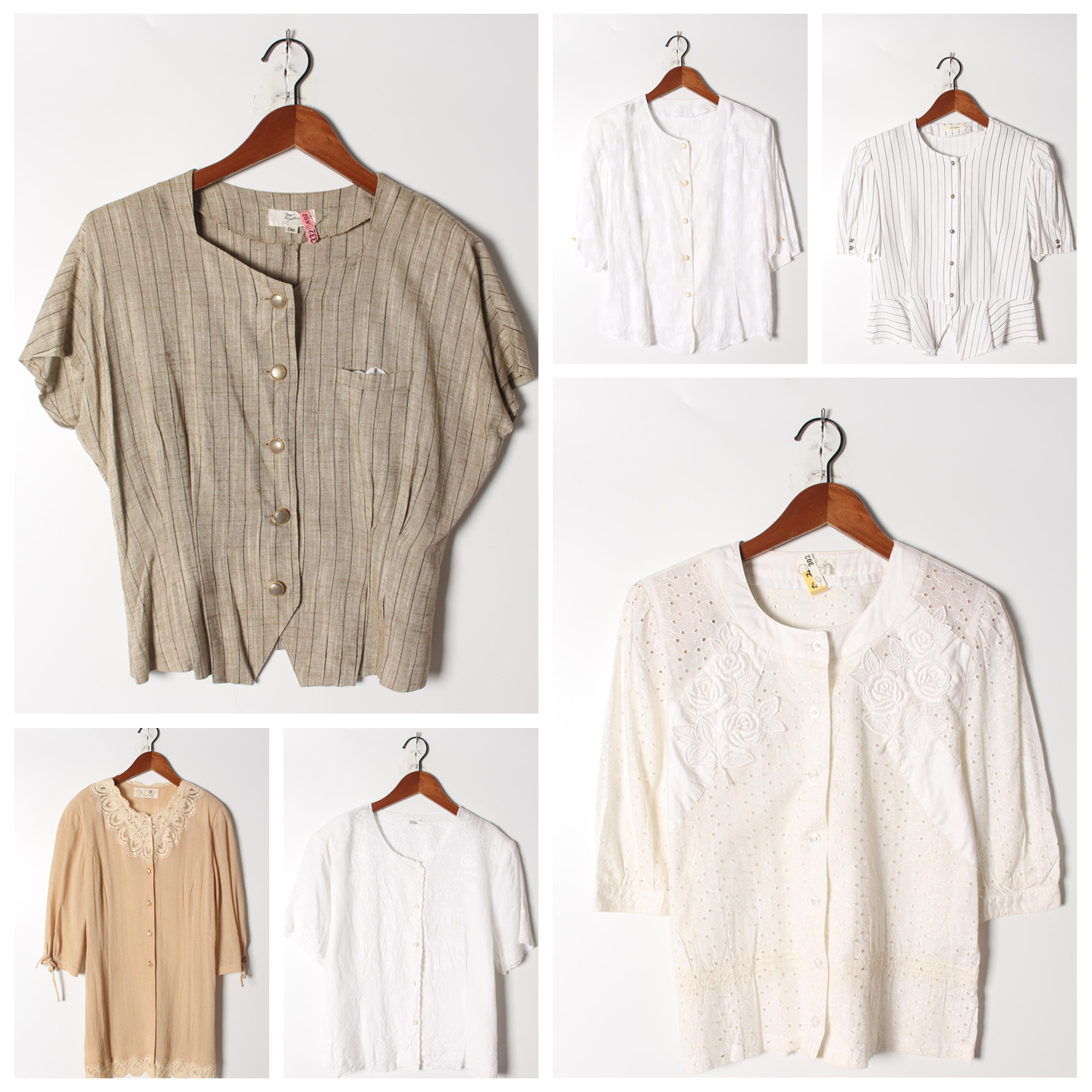 古着Vintage孤品棉麻花刺绣白衬衫孤品日系 女上衣 实拍售卖160