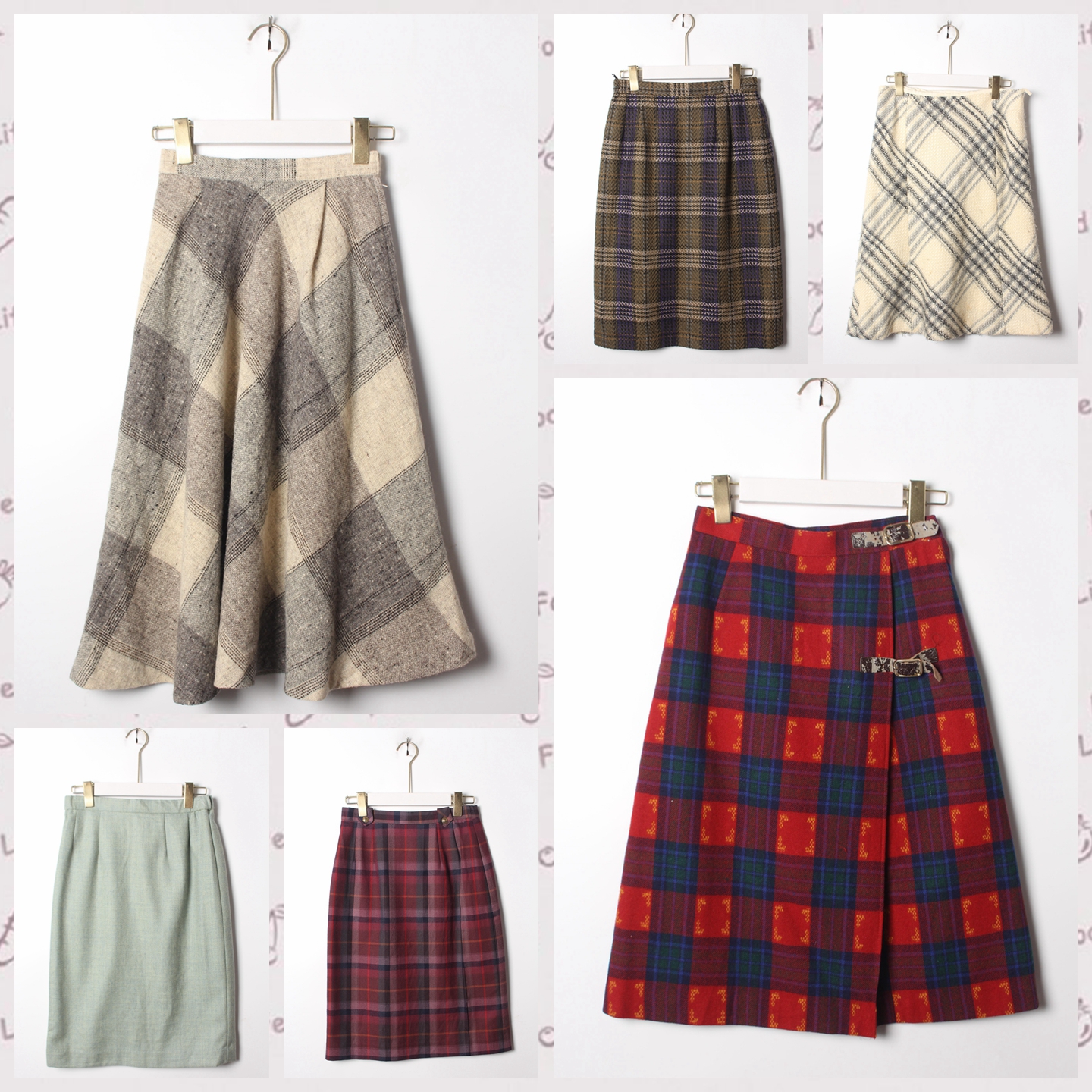 古着Vintage日系田园风秋冬格纹羊毛半身裙58