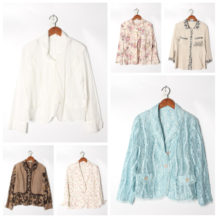 实拍售卖126 女上衣 古着Vintage孤品棉麻花刺绣白衬衫 孤品日系