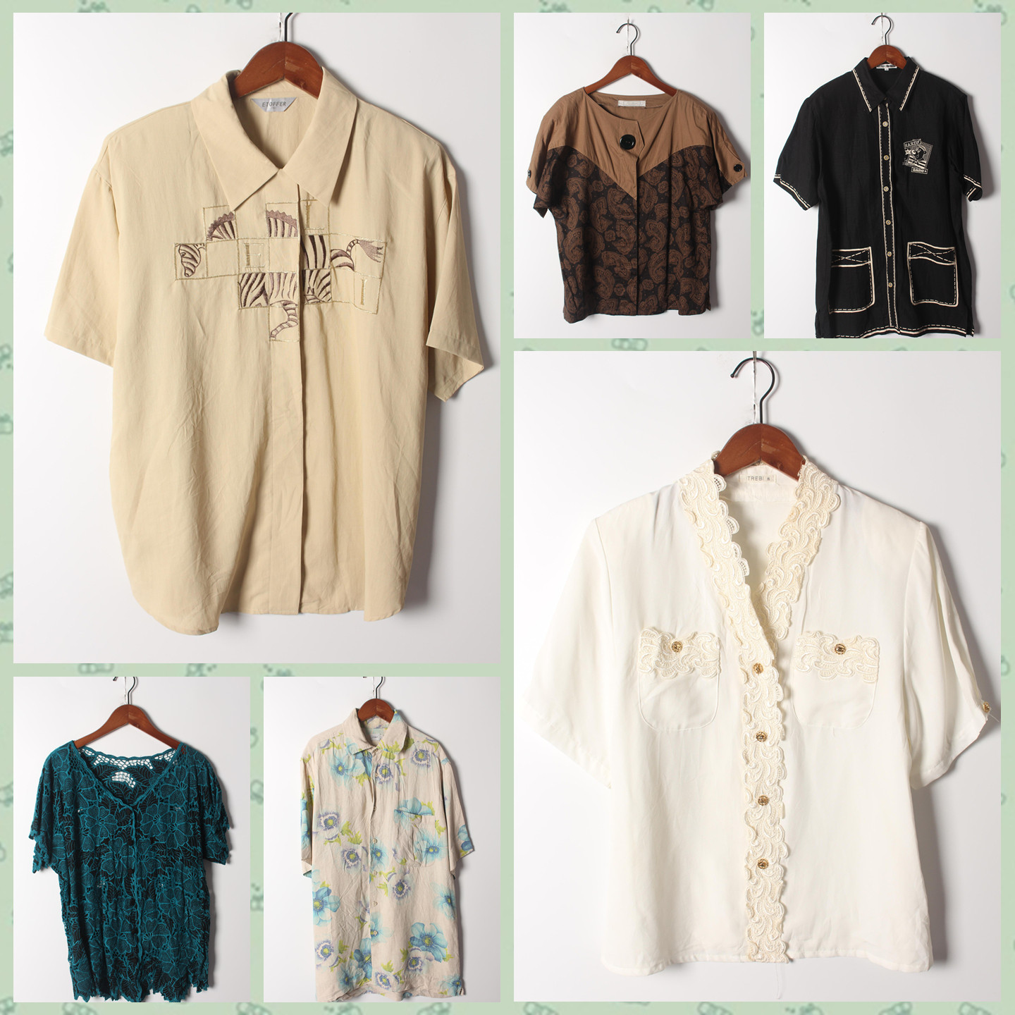 古着Vintage孤品棉麻花刺绣白衬衫孤品日系 女上衣 实拍售卖379