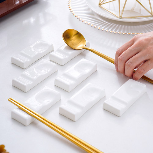 骨瓷纯白家用长方形筷架勺子托