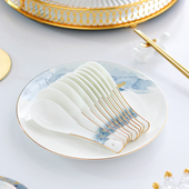 4个唐山骨瓷勺子新款 调羹吃饭勺子家用瓷勺小勺金边陶瓷长柄勺子