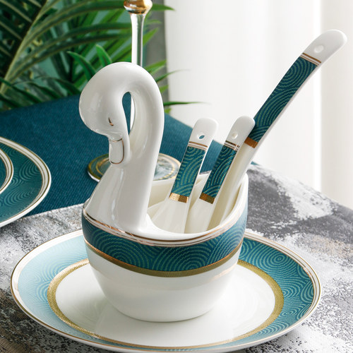 家用轻奢勺子收纳笼骨瓷天鹅家用